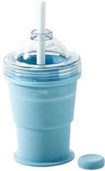 Universal Stock Collapsible Ice Cup With Straw Portable Travel Tumbler & Silicone Ice Ball Maker blue
