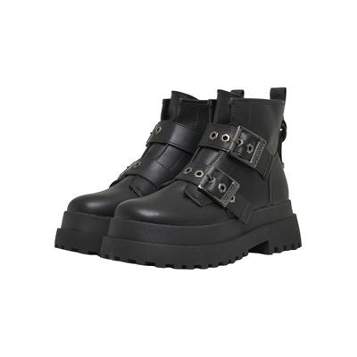 Stiefel BUFFALO "Buffalo PLUTO ZIP BUCKLE", Damen, Gr. 37, schwarz, Kunstfaser, unifarben, Schuhe Stiefel