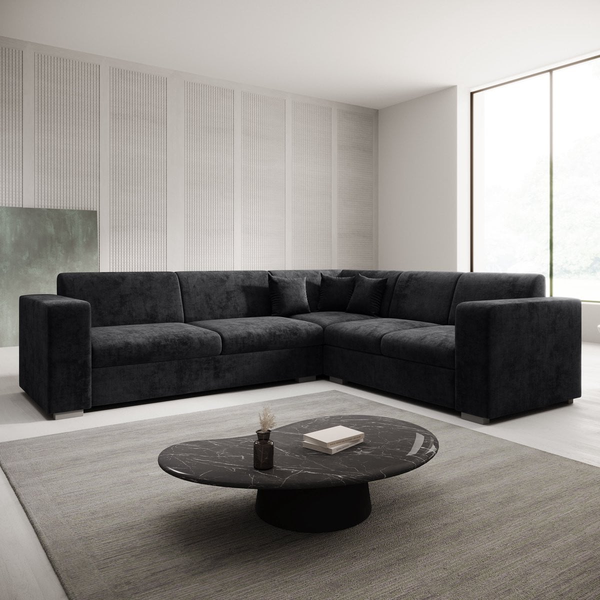 Meubella Santana Hoekbank - Zwart Velvet - Rechts - 270 cm