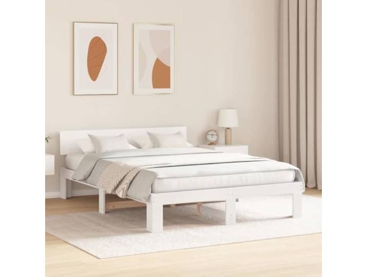 KTHLBRH Bettgestell, weiß, 140 x 200 cm, Kiefer massiv Minimalistisches Design, einfach zu montieren, geeignet für moderne Räume