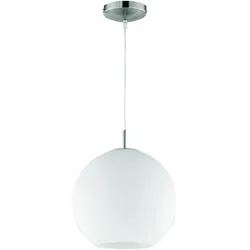 Pendelleuchte Glaskugel Kugelleuchte weiß Hängelampe Esszimmer Kugel, Glas weiß Nickel matt, 1x E27 Fassung, DxH 30x150cm