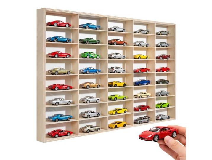 Vitrine murale pour voitures - CREATIVE DECO - 1:32 - 40 compartiments - contreplaqué & fond MDF blanc - 78×49 7×5 5 cm
