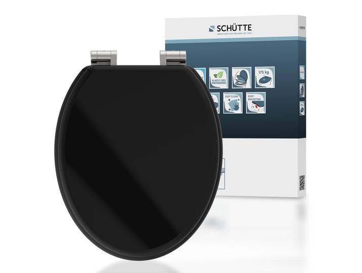 WC-Sitz SCHÜTTE SPIRIT , schwarz, B:37,5cm H:5,5cm L:43,5cm, MDF - Mitteldichte Holzfaserplatte, WC-Sitze, WC-Sitz, mit Absenkautomatik und MDF-Holzkern