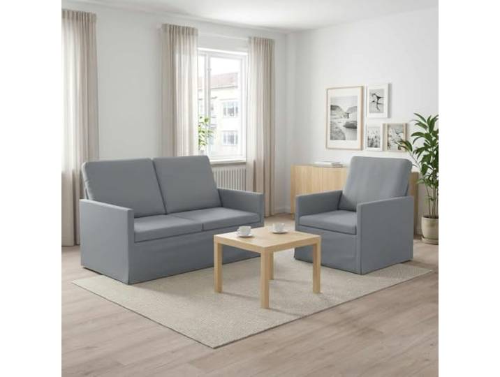 Sofa-Set 2 pcs Hellgrau Stoff Stabiler Metallrahmen,100 % Polyesterstoff,Schaumstofffüllung,Kissen-Rücken-Design,Montageanleitung enthalten
