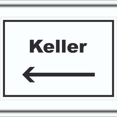 HB-Druck Keller Schild mit Text und Richtungspfeil links waagerecht A4 (210x297mm)