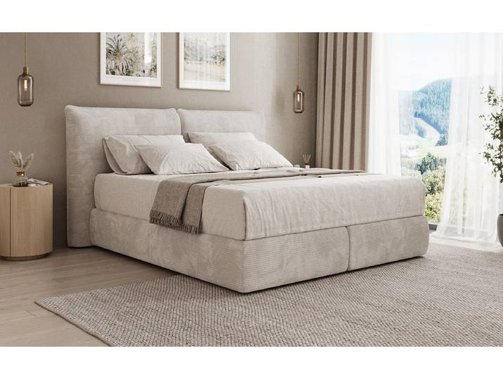 Boxspringbett Pillo in Cord - 140x200 - Schwarz - H2 (bis 70kg) - Luxusbetten24