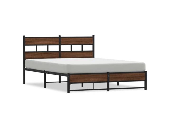 PUGYNBK Bettgestell aus Metall, Eiche, 135 x 190 cm Basis mit Lamellen, zentralen Beinen, Stauraum unter der Aufbewahrung, robuster Stahl