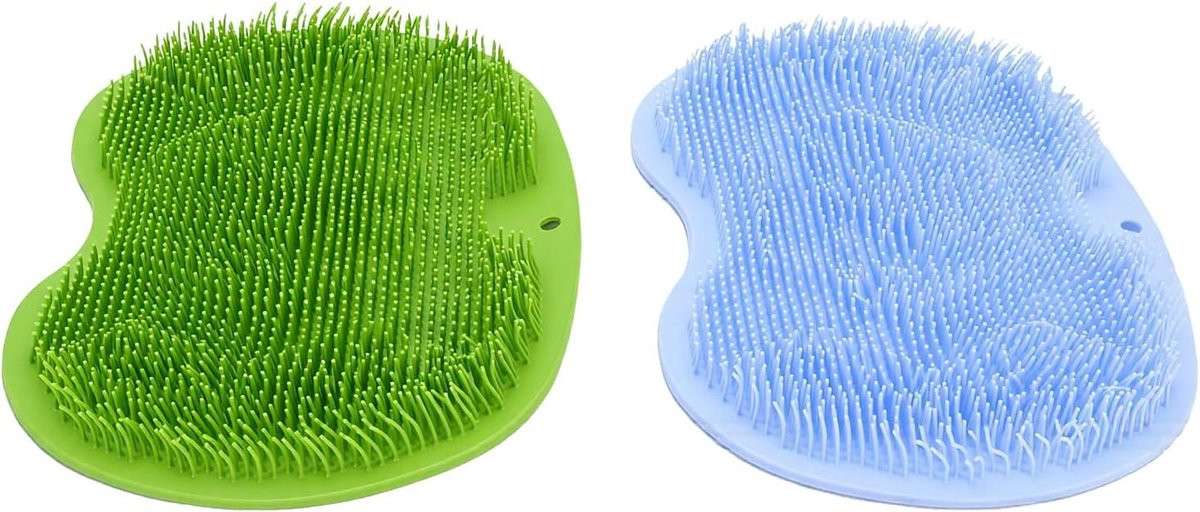 Set van 2 blauwgroene antislip rugschrobmatten voor in de douche of het bad om je huid te reinigen