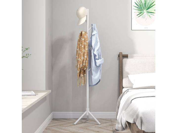 HOMCOM Portemanteau Arbre Bois 8 Crochets 165 cm Blanc