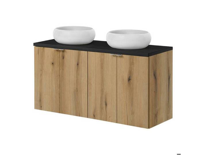 Meuble double vasque avec 2 lavabos ronds Newport 120 x 72 x 40 cm effet chêne noir