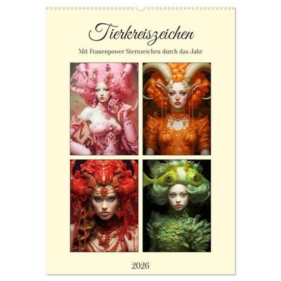 Tierkreiszeichen. Mit Frauenpower Sternzeichen durch das Jahr (Wandkalender 2026 DIN A2 hoch), CALVENDO Monatskalender