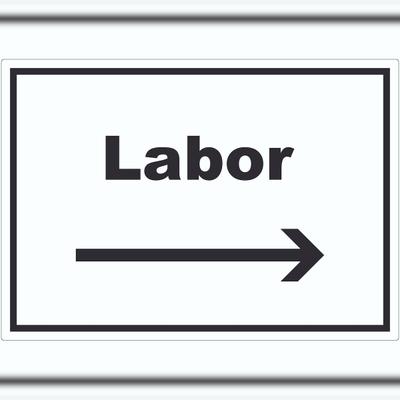 HB-Druck Labor Aufkleber mit Text und Richtungspfeil rechts untersuchen forschen waagerecht A8 (52x74mm)