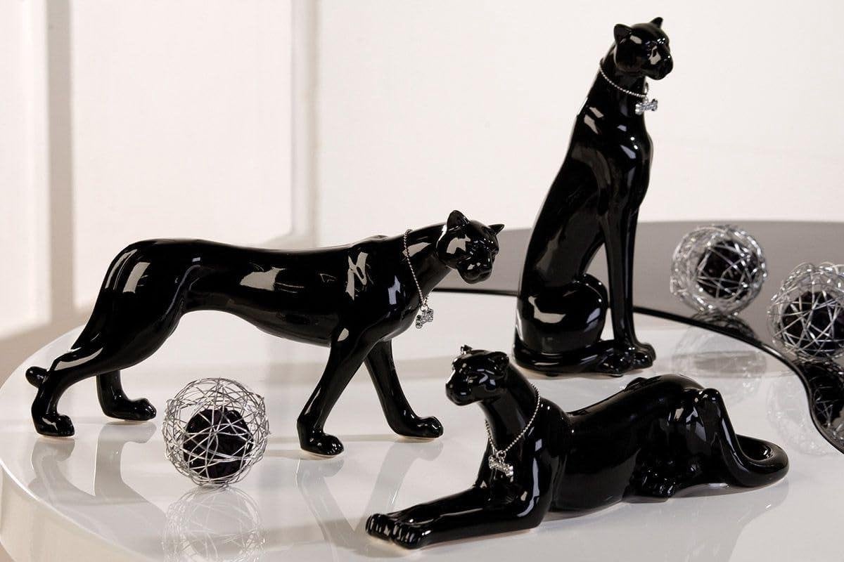 Set van 3 Luipaard sculpturen in zwart en zilver voor decoratie op tafel