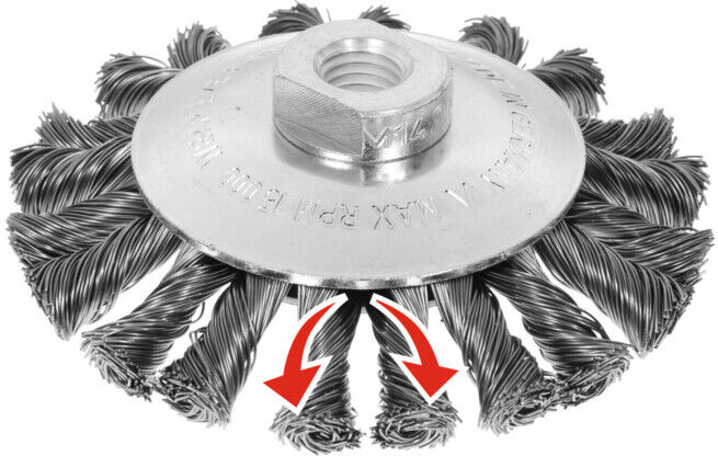 Lessmann Brosse conique torsadée torsades alternées, fil d’acier 0,50 mm,⌀ brosse x filetage: 115XM14 mm (472257WZ)