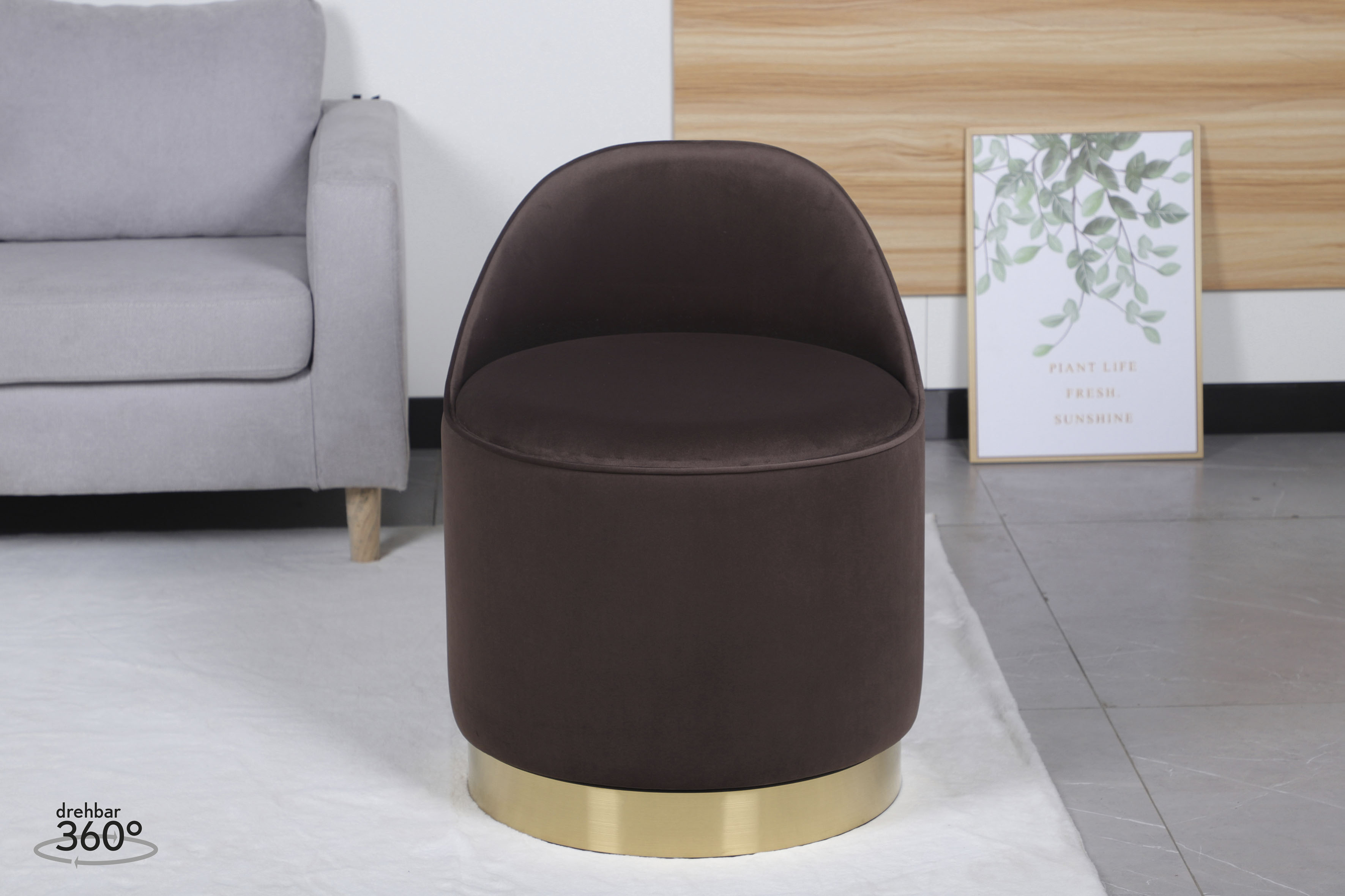 Sessel KAYOOM "Drehhocker Viktor 125,Drehhocker in modernem Design,Stauraum im Innere", braun, B:52cm H:68cm T:52cm, Korpus: MDF / Bezug: 100% Polyester / Sockel: Edelstahl, Sessel, Sessel, drehbarer Sockel, mit Stauraum, komfortable Rückenstütze braun B/