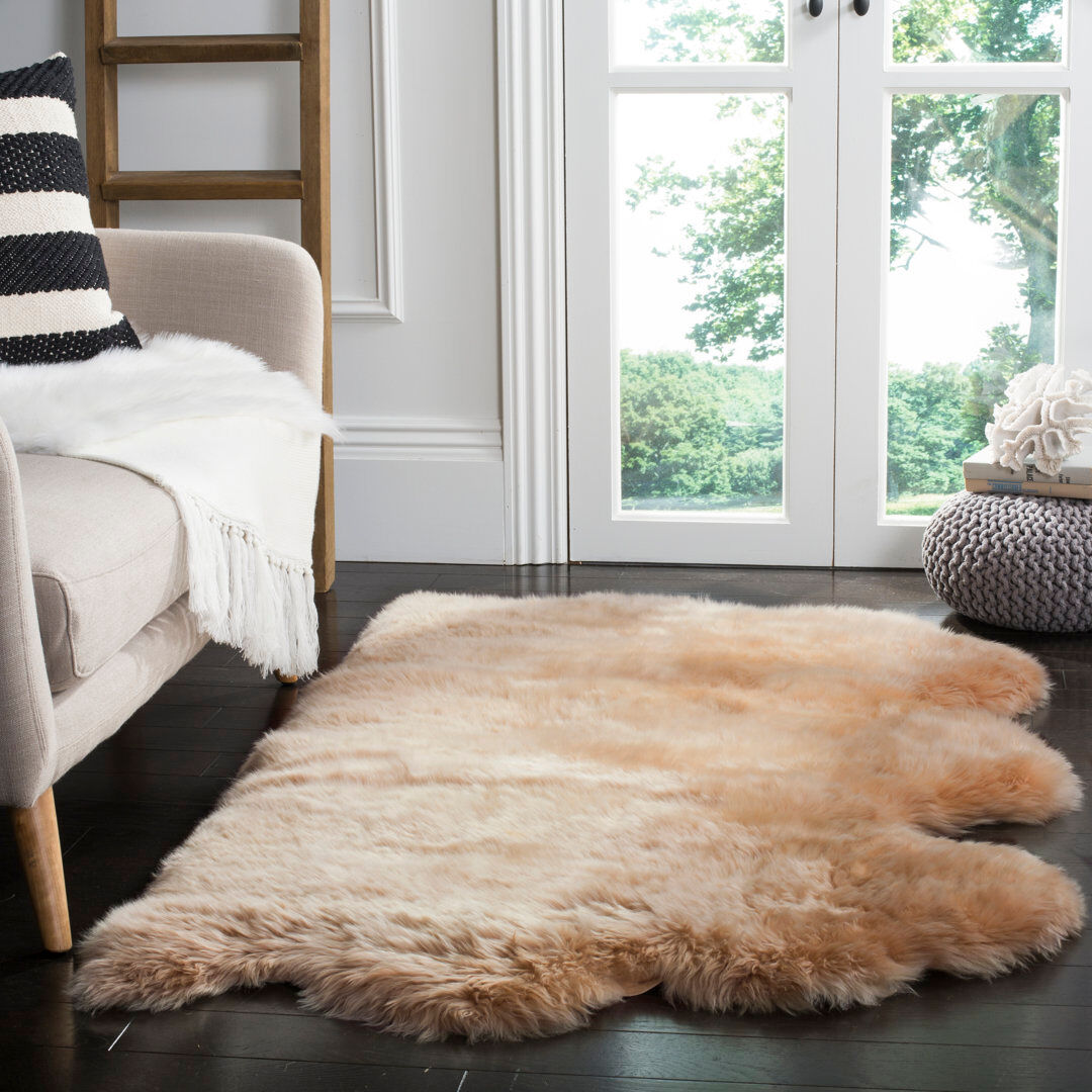 Mercer41 Hereford Sheepskin Area Rug Brown Rectangle 91 x 152 cm