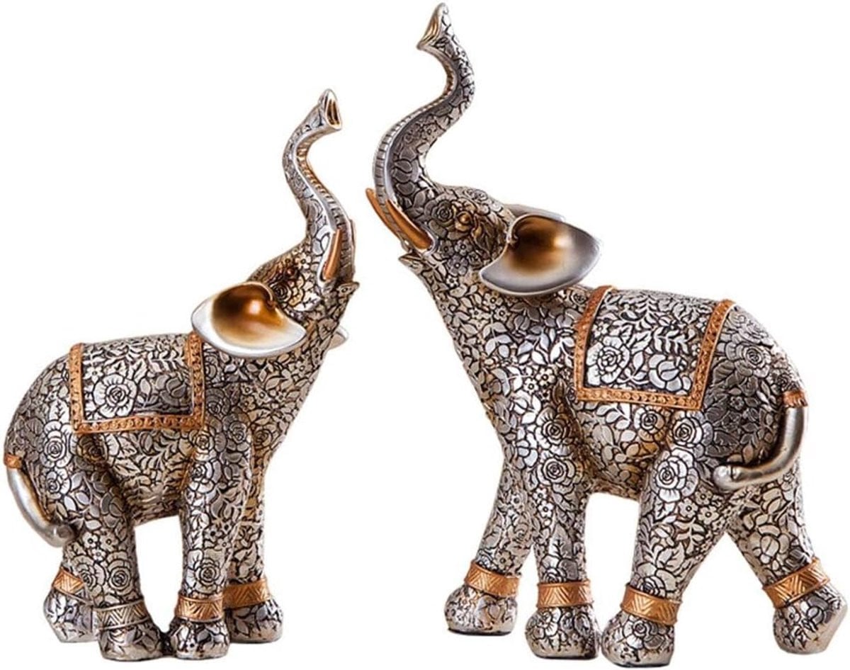 Set van 2 Abstracte Olifant Decoratie Beeldjes - Goudkleurig