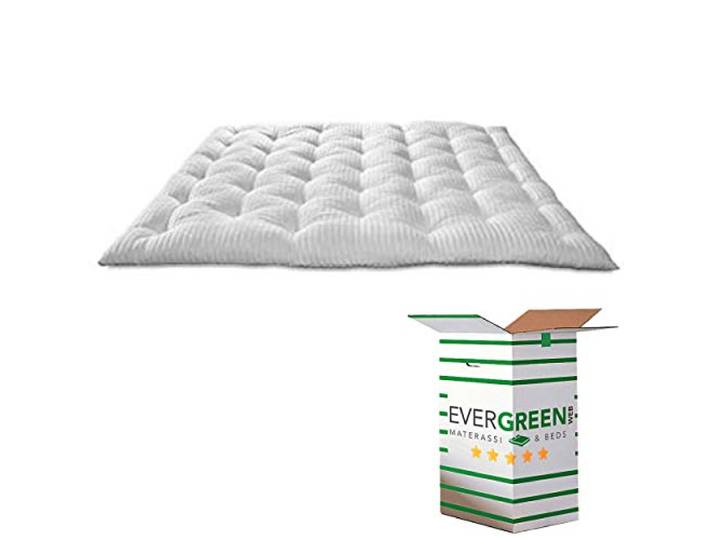 EVERGREENWEB MATERASSI & BEDS EVERGREENWEB Matratzenauflage 160 x 200 cm, 7 cm hoch aus Memory-Schaumstoffflocken, Matratzenbezug Polsterung 100 % weicher Federeffekt, weiße Anti-Milben-Hypoallergen-L