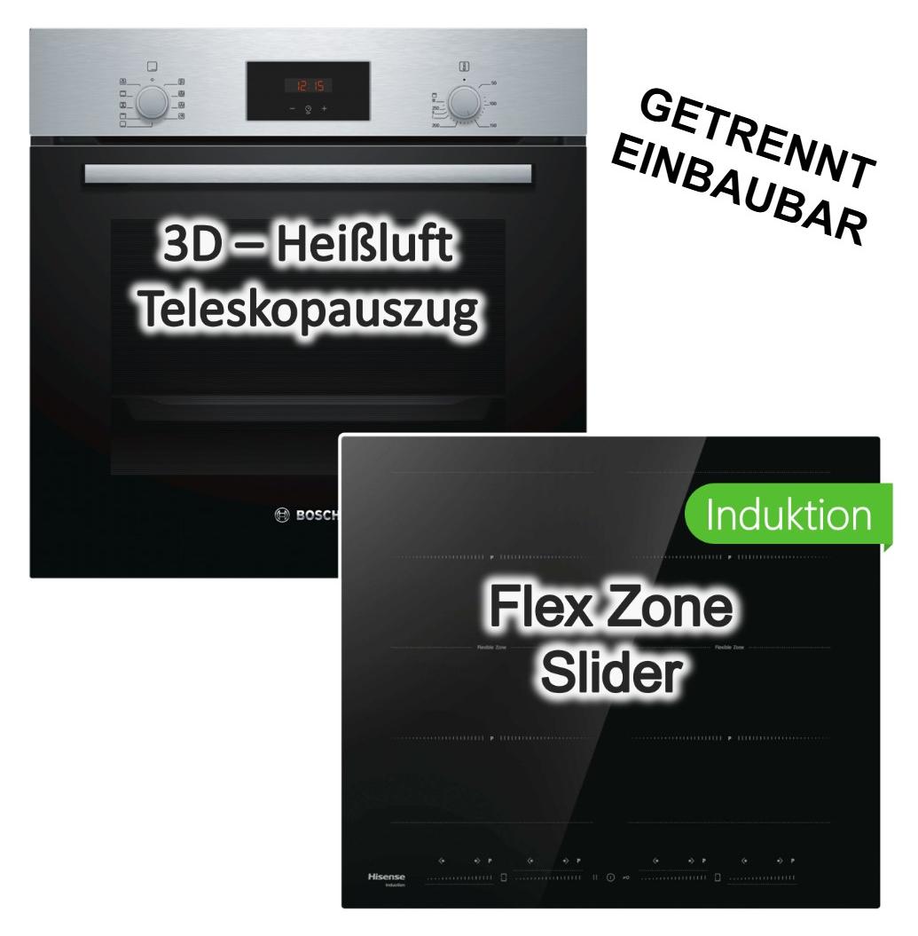 Herdset Bosch Serie 2 Teleskopauszug + Hisense Induktionskochfeld FlexZone Booster TouchSlider