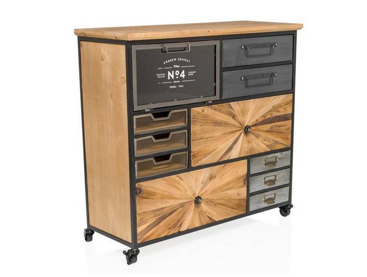 Mid.you Sideboard, Natur, Dunkelgrau, Holz, 10 Schublade(n) Schubladen, 88x84x34 cm, Holzmöbel, Kleinmöbel Holz, Holzkommoden, Sideboards Holz