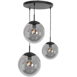 Steinhauer Pendelleuchte BOLLIQUE, 3-flammig, Rondell, 3x E27, schwarz matt / Rauchglas teilverspiegelt STE-3123ZW