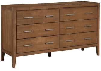 Benjara Evi Dresser, 60 Inch, 6 Drawers, Brushed Rich Brown Wood, Brass Pulls