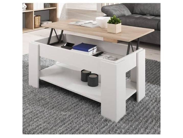 Table basse relevable - NICOLETA - Blanc et Sonoma - Rectangulaire - Contemporain - Design