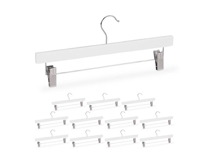 Hosenbügel Holz 12er-Set Weiss-Silber