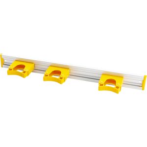 Haug-Bürsten Gerätehalter Alu, 3 Halter, 51cm Wandleiste für Reinigungsgeräte, silber-gelb