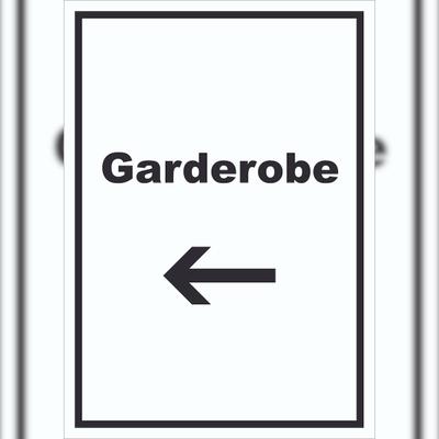HB-Druck Garderobe Schild mit Text Richtungspfeil links Kleidung aufbewahren hochkant A6 (105x148mm)