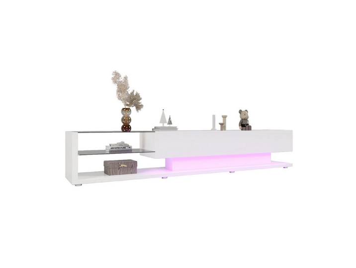 muvano TV-Schrank Lowboard modern mit LED Beleuchtung 170cm Schubladen Glasböden