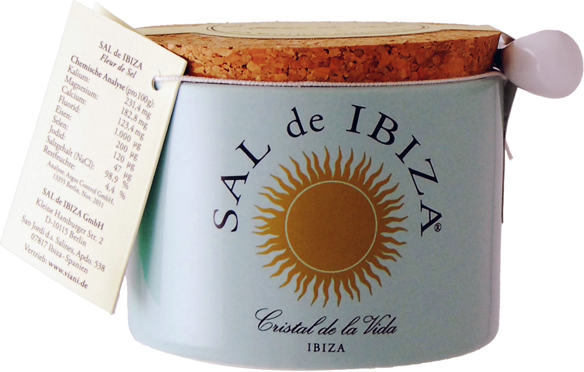 Sal de Ibiza »Fleur de Sel« - Tontöpfchen mit Porzellanlöffelchen 150 g aus Spanien