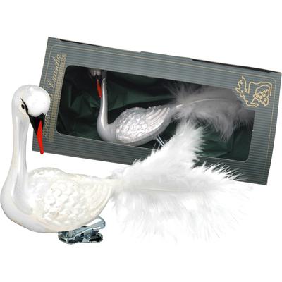 Christbaumschmuck KREBS GLAS LAUSCHA "Schwan", weiß, B:5cm H:8cm T:8cm Ø:8cm, Glas, Weihnachtsbaumschmuck, Glas, 1 Stück