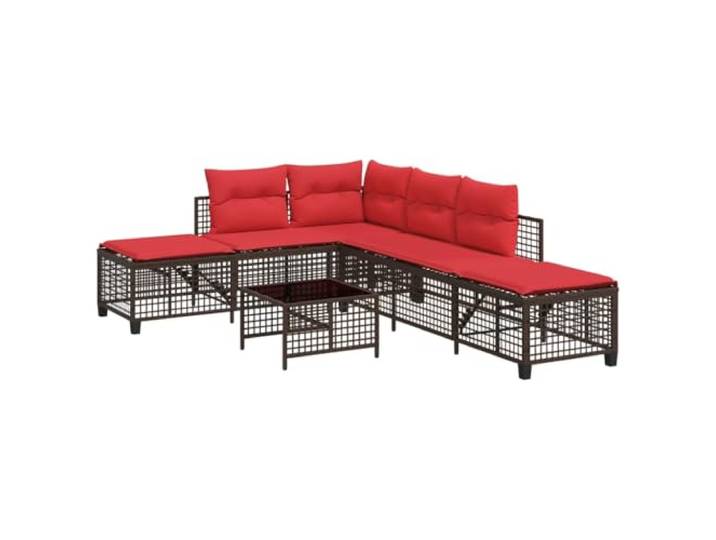 ZQQLVOO 3-teiliges Ecksofa-Set Garten, Polyrattan, Braun, mit Kissen Polyrattan, PE-Rattan, Stahlrahmen pulverbeschichtet, Hartglas-Tischplatte, 5 Stufen verstellbar