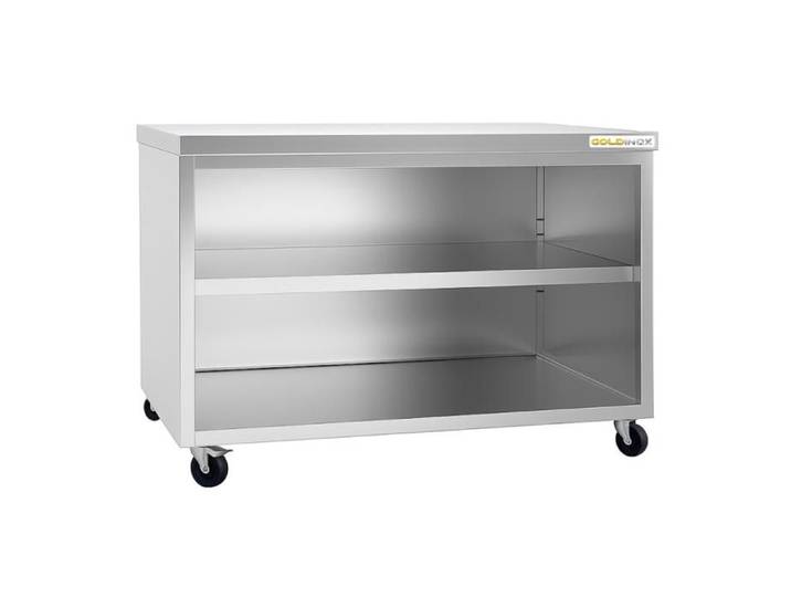Meuble bas inox ouvert 1600x700 mm sur roulettes PREMIUM - GOLDINOX