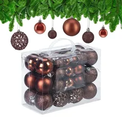Relaxdays Weihnachtskugeln im 50er Set Braun,Silber