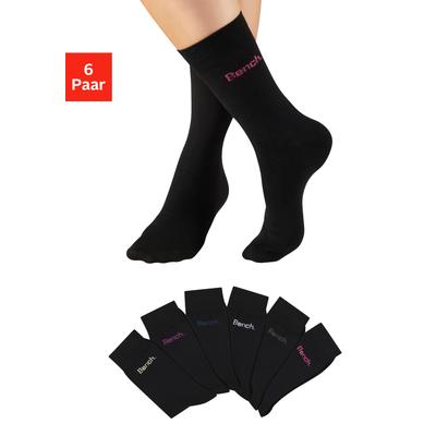 Basicsocken BENCH. "Herrensocken für Beruf und Freizeit", Damen, Gr. 39-42, schwarz (6x schwarz), Baumwollmischung, unifarben, elastisch, Socken, mit farbigem kleinen Markenlogo