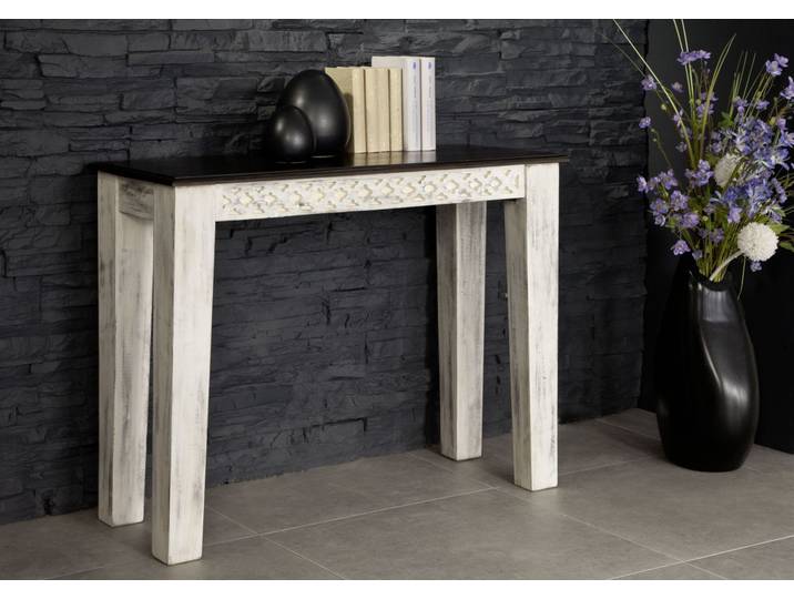 Console 110x40 Manguier ciré Blanc antique CASTLE-ANTIK #241
