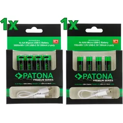 8x PATONA Premium USB-C AAA und AA Akkus Lithium (2x 4er Blister)