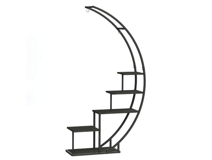 DanDiBo Dandibo Blumenregal indoor 170 cm Hoch Metall Schwarz Halbrund 96585 Blumentreppe Groß Rund Pflanzenständer Modern Design, 95x170x30 cm, Wohnzimmer, Wohnzimmertische, Blumenständer