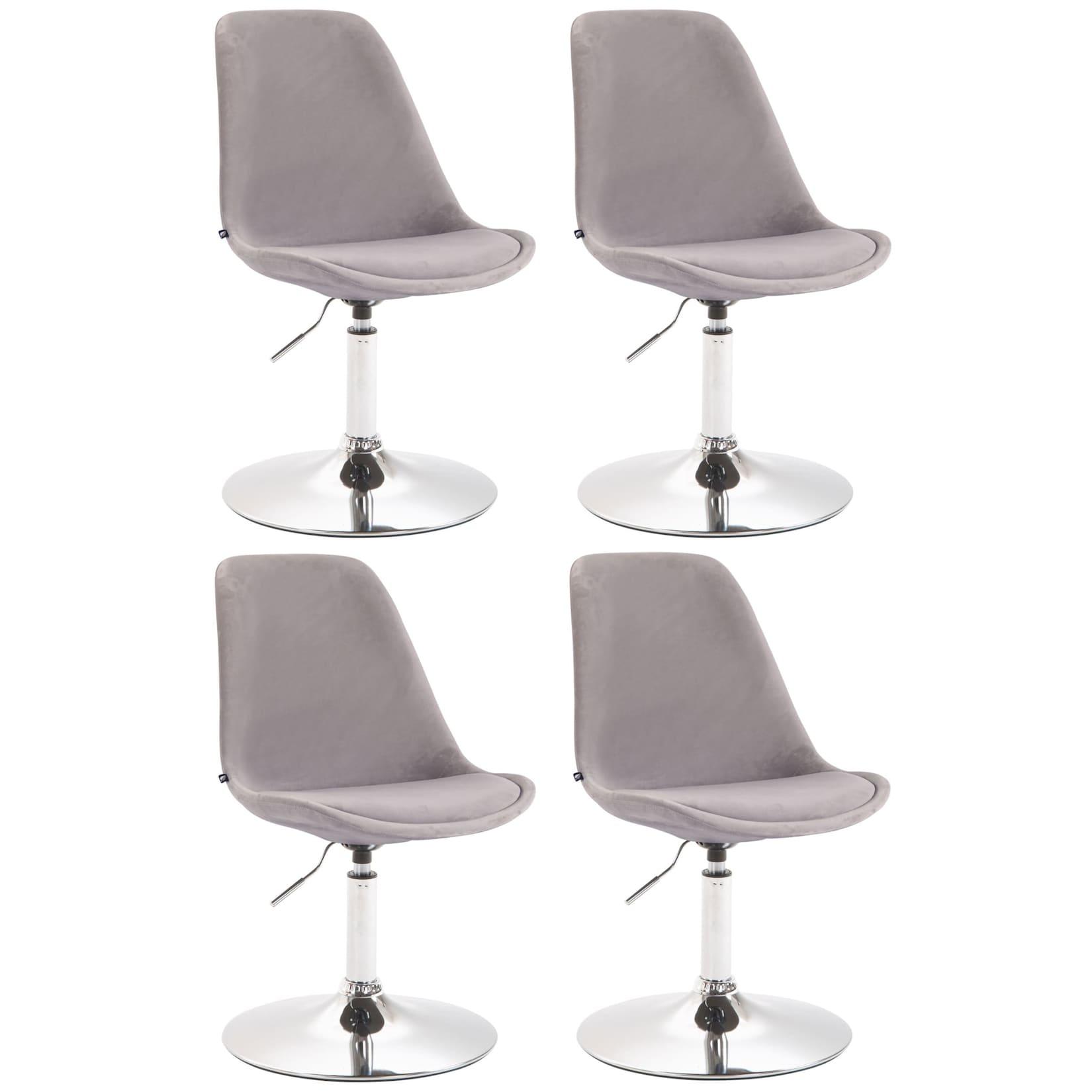 CLP 4er Set Esszimmerstühle Maverick Samt chrom - Farbe: grau, Gestellfarbe: chrom