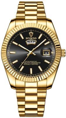Fashion Sheath Premium Mens Quartz Watch Business Casual Waterproof Wrist Watch With Luminous Calendar Display gold Black