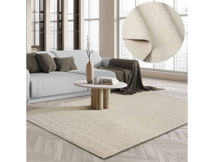 Teppich THE CARPET Premium Wool , beige (creme), B:160cm L:230cm, Wolle, Teppiche, Teppich, Wool Handweb-Teppich Naturfaser Wollteppich