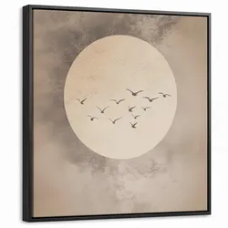 LEINWAND Bilder mit Rahmen - Vogel - Beige - Japanisch - 50x50