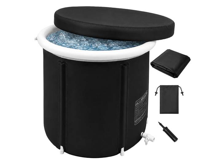 Relaxdays Eisbadewanne Schwarz Weiß aufblasbar mit Thermodeckel 320 l, Kunststoff, Textil, 75x75x75 cm, Freizeit & Co, Pools & Wasserspass, Pools