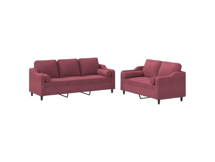 PUGYNBK Sofa-Set, 2-teilig, Rotweinstoff, mit Polstern Robuste Struktur, flauschiger Sitz, zylindrische Kissen, Verwendung im Wohnzimmer, atmungsaktiver Stoff