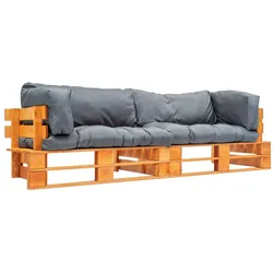 vidaXL 2-tlg. Garten-Palettensofa mit Grauen Kissen Kiefernholz