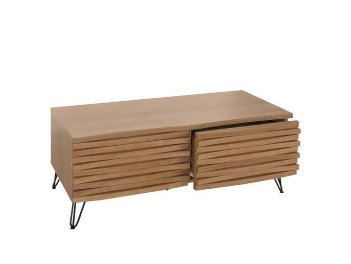 Table basse HWC-M49 table de salon design 3D 2 tiroirs bois massif mangue métal 46x110x55cm - naturel