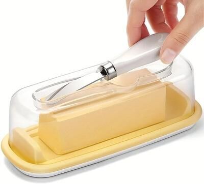 Uplifted Finds Plastic Butter Dish With Integrated Spreader Knife And Silicone Bottom Plastic Butter Dish With Integrated Spreader Knife And Silicone Bottom