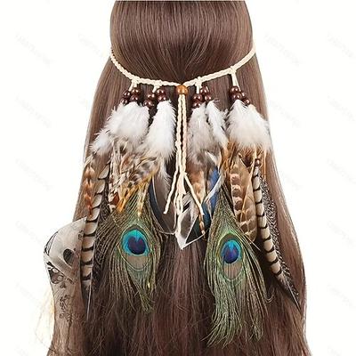 Wunderschönes böhmisches Pfauenfeder-Stirnband – perfekt für indische Zigeuner Hippie-Stil!
